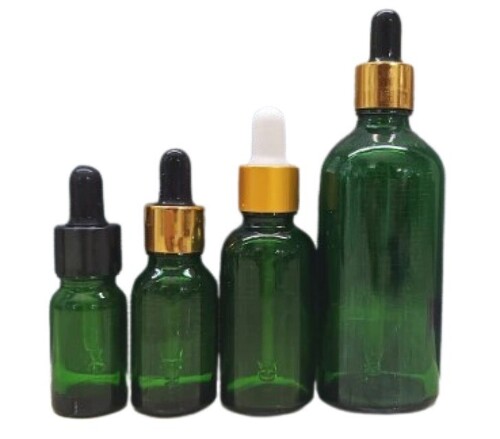 Green Glass Bottle - Glass, 15ml, Green | Leak Resistant, Plain Pattern, Quality Tested, Timely Delivery, True Value of Money