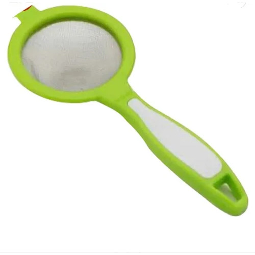 Green Plastic Tea Strainer - Glossy, Circular, Made from Durable Plastic and Stainless Steel | Crack Proof, Easy to Use for Kitchen and Hotel Use