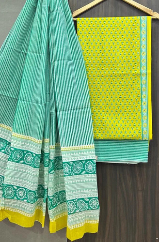 Ladies Cotton Chanderi Suit - Color: Green