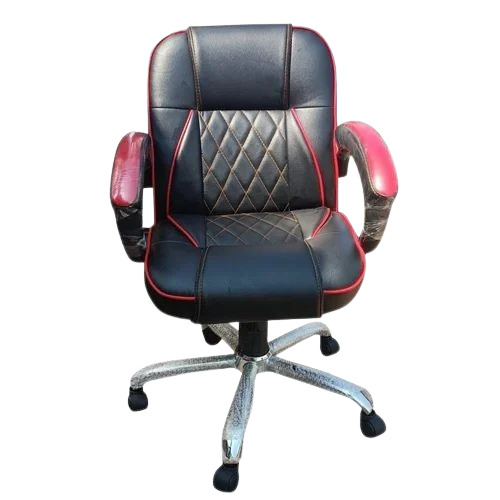 Low Back Office Chair - Leather and Mild Steel, Red & Black Color | Durable, Fine Finished, Attractive Design, Long Lasting and Easy to Clean