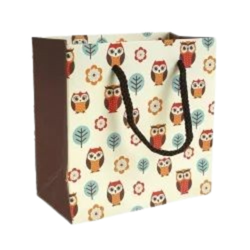 Owl Printed Paper Shopping Bag - Paper Material, 6 x 3 x 6 Inch Dimensions, Multicolor Design | Biodegradable, Moisture Proof, Recyclable, Rope Handle