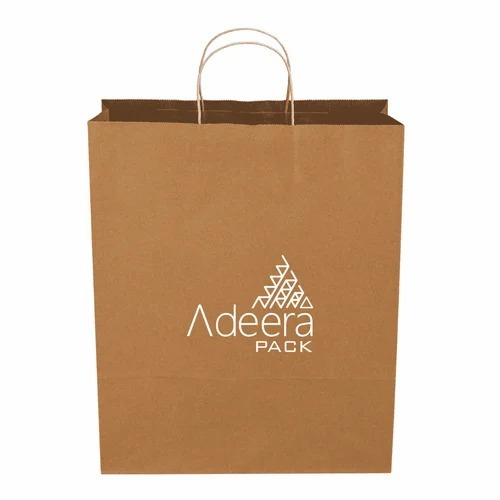 Paper Carry Bags - 2 Kg Capacity, 12x14 Inches Printed Kraft Paper | Biodegradable, Moisture Proof, Recyclable with Twisted Paper Handles