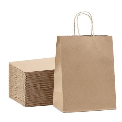 Kraft Paper Bag - Biodegradable, Disposable, 5kg Max Load, Brown Color, Rope Handle, Customizable Designs 