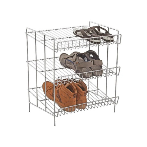 Stainless Steel Shoe Rack - Floor Mounted , Modern Indian Style Design with Polished Silver Finish, Durable and Eco-Friendly for Home and Hotel Use
