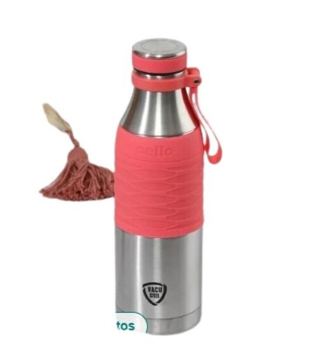 Steel Water Bottle - Steel Material, Customized Size | Easy to Carry, Plain Pattern, Red and Silver Color, Quality Tested