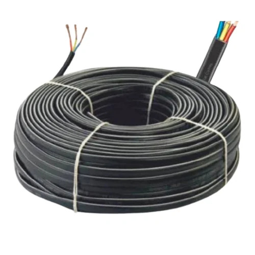 Submersible Flat Cable - Copper Solid Conductor, Three-Core PVC Insulated, Durable, Fine Finish, Black Connector, Any Color Jacket