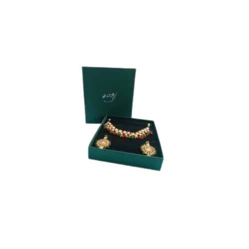 Top Bottom Necklace Jewelry Boxes - Cardboard, 205x180x40mm , Green Color, Bio-Degradable Material, Ideal for Gift and Jewelry Use