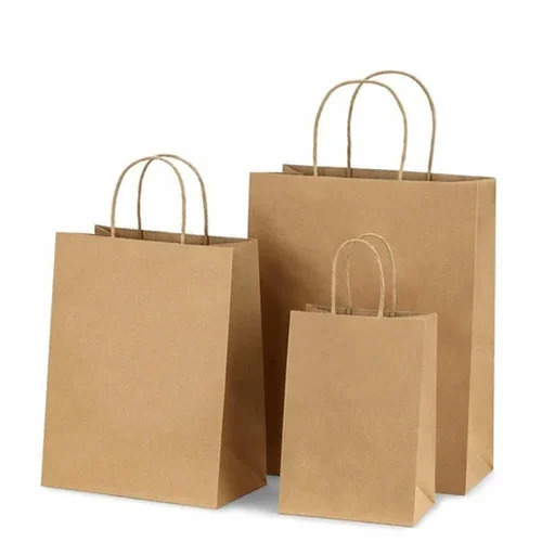 Twisted Handle Paper Bag - Kraft Paper, 2 Inch Handle Length, Brown Color | Biodegradable, Disposable, Customized Patterns, Logo, Embossed Surface