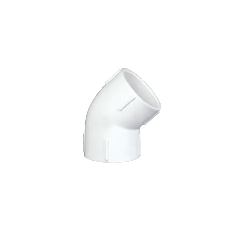 Kiran UPVC Elbow - 45 Degree Female Connection, 1 Inch Short Radius, Round Shape, White Color