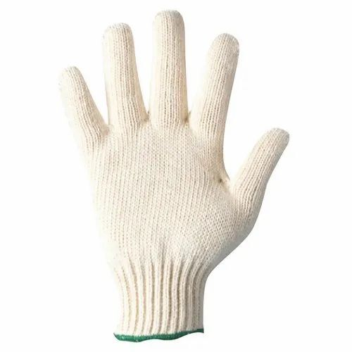 Cotton Knitted Hand Gloves - Medium Size, White Color | Easy to Use, Comfortable, Washable, Full Finger Design