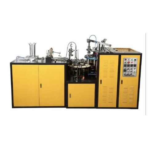 Fully Automatic Paper Cup Machine - Mild Steel, 100 ml Size, Yellow Color | 1 Year Warranty, Capacity of 90, Human Machine Interface Control System