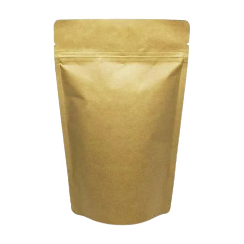 Kraft Paper Stand Up Pouches - Matte Finish, Digital Printed, Brown Plain Design, Zipper Closure