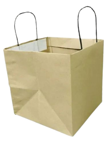 Square Plain Brown Kraft Paper Bag - 10kg Capacity, 80 GSM Kraft Paper, Biodegradable and Moisture Proof with Loop Handles