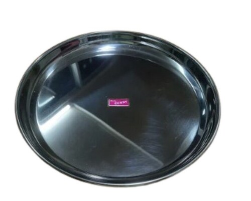 Stainless Steel Thali - Round Shape, Plain Pattern | New, Rust Resistant Metal, Customizable Size, Glossy Finish, Silver Color