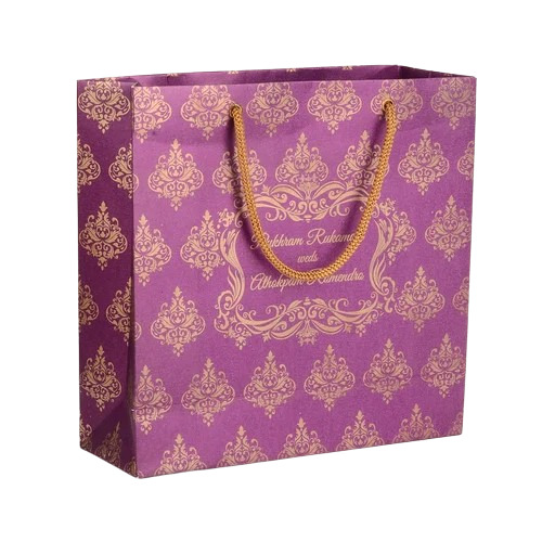 Printed Paper Shopping Bag - 10 x 8 x 5 Inch, Purple Color, Biodegradable and Recyclable with Rope Handle, 5 Kg Capacity