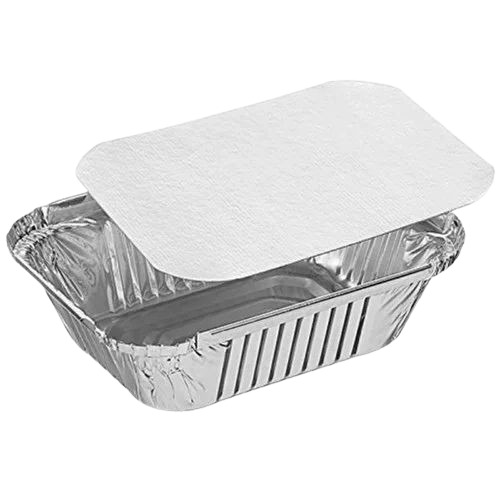 Aluminum Foil Container - 450ml Biodegradable Rectangular Design, Silver With Lid