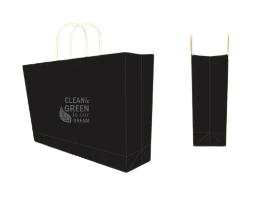 Black Kraft Paper Bag - 16"x12"x4" Inch, Biodegradable and Moisture Proof with Rope Handle, Max Load 2kg