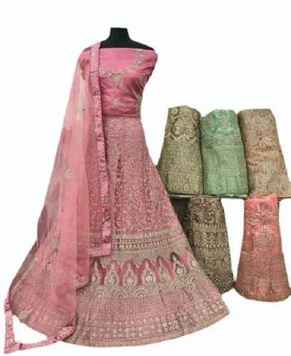 Designer Pink Net Lehenga Set - Free Size, Embroidered Choli with Full Sleeves | Modern Ethnic Style, Anti-Wrinkle, Comfortable, Trendy Design