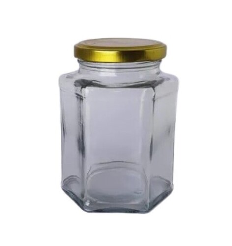 450ml Hexagon Glass Jar - Transparent Glass, 450ml Size | Leak & Crack Resistant, Lightweight, Solid Structure, Quality Tested