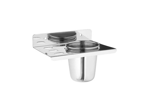 Bathroom Toothbrush Tumbler Holder - Stainless Steel, Wall Mounted, Polished Finish, Silver Color, Square Shape | 3 Holder Capacity, Glossy Design