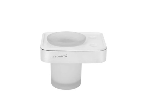 Bathroom Tumbler Holder - Stainless Steel, Wall Mounted | Glossy Silver Finish, Square Design