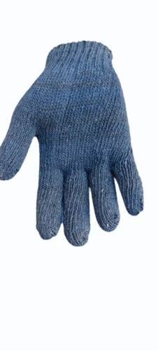 Cotton Knitted Hand Gloves - Standard Size, Blue Color | Full Finger Style, Washable Fabric, Ideal for Daily Life