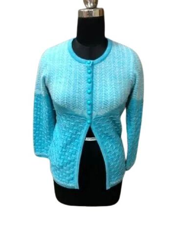 Designer Women Cardigan - Wool, Long Sleeves, Blue | Luxurious Fabric, Elegant Patterns, Tailored Fit, Fashion-forward Style, Textured Knit, Premium Craftsmanship