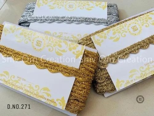 Golden Fancy Lace - Single Sided Polyester, 10-60 mm Width, 5-10 Meter Roll Length, Good Quality Customizable Design, Available in All Colors