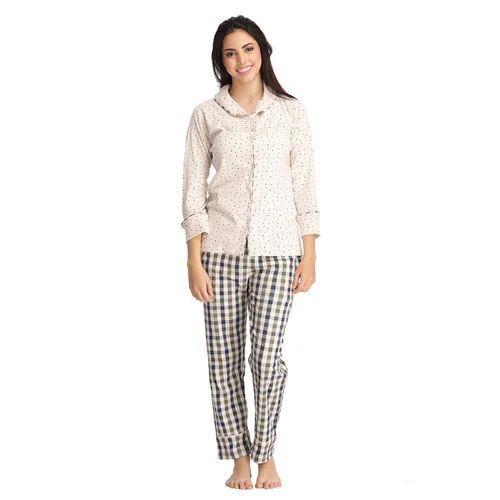 Ladies Check Pyjama - Cotton Fabric, S-L Size Range, Black And White, Lightweight Design, Soft Elastic Waistband, Breathable Prints, Skin Friendly Material, Stretchable And Wrinkle-Resistant