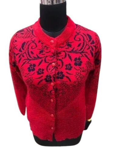 Ladies Cardigan Sweater - Soft Wool Knit, Versatile Layer with Button Closure, Stylish Casual Design in Warm Red