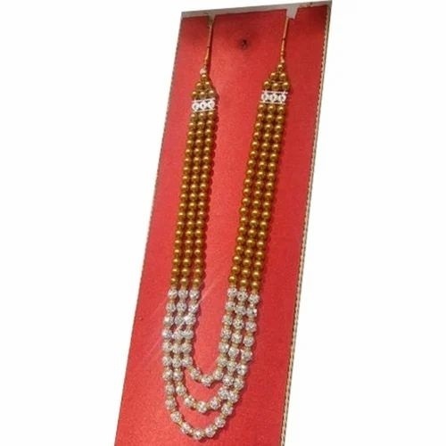 Sherwani Groom Mala - Bead Material, 12 Cm Length, White and Golden Colors | Wedding Wear Accessory