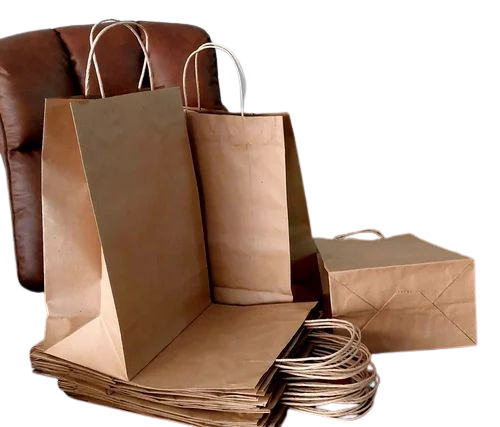 Square Bottom Kraft Paper Bags - 500gm to 8kg Capacity, Brown | Biodegradable, Moisture Proof, Recyclable, Twisted Rope Handle