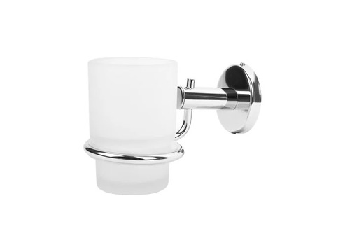 Tumbler Glass Holder - Stainless Steel, Wall Mounted, Chrome Finish | Round Shape, Glossy Finish, 1 Holder, Silver Color