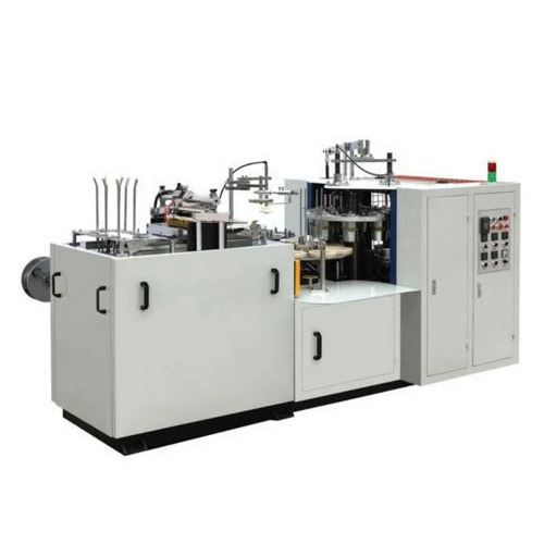 Automatic Paper Cup Making Machine - Mild Steel, 220V, 50Hz | Painted Finish, Human Machine Interface, 1 Year Warranty, White