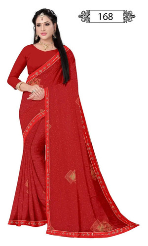 Bandhani Red Saree - Art Silk, Plain Pattern, Female | No Color Fade, Wrinkle Free, Ideal for Gifting Fashion-Conscious Ladies