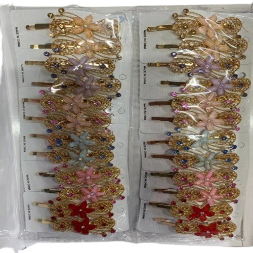 Fancy Stone Hair Clip - Plastic Material, Multisizes Available, Golden Color | Stylish Accessory for Women and Girls