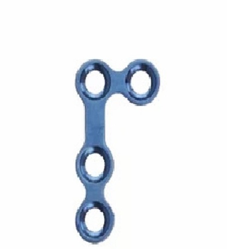 L Shape Plate Maxillofacial Implant - Titanium 16mm x 0.6mm, Silver and Blue, 120 Degree Angle with 4 Holes, Sterilized Metal Orthopedic Implant