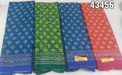 Party Wear Crepe Sarees - Soft Touch Fabric, Wear Resistant, No Color Fade | Printed Design For All Seasons