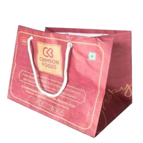 Cake Carry Bag - 8x7 Inch, Pink Paper with Printed Design | 1 Kg Capacity, No Smell, Dori Strap, QR Code Display, Biodegradable