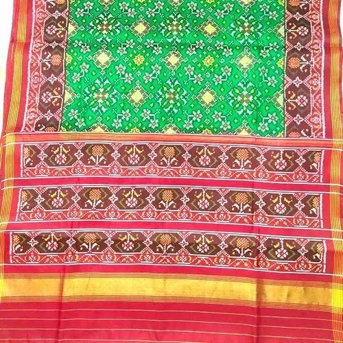 Patola Silk Saree - 5.5 Meter Handwoven Patla Design, Red Green Color | Wedding Occasions, Includes Blouse Piece, Dry Clean Care