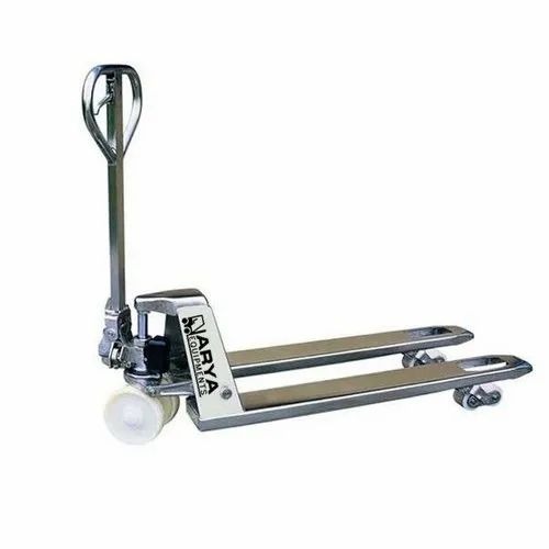 Stainless Steel Pallet Truck - 2500 kg Capacity, 550x1150 mm/685x1220 mm Dimensions, Hand Operated, Silver Color, Industrial Application, Durable Nylon/PU/CI Wheels