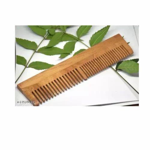 Strong Wooden Neem - 7 Inch Lightweight Light Brown Wooden Comb | Smooth Teeth, Gentle on Scalp, Durable, Non-Static, Reduces Hair Breakage