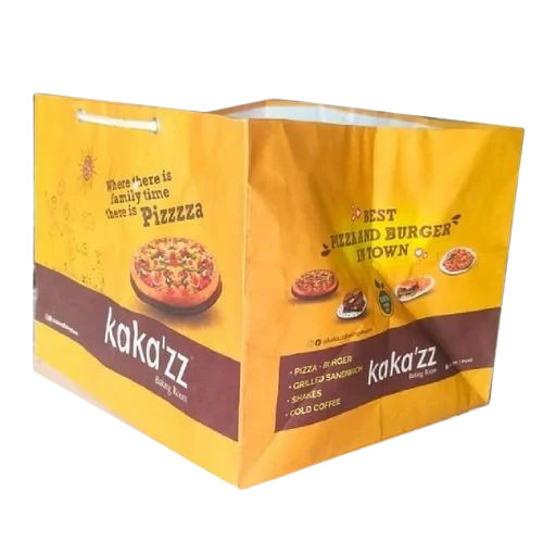 Pizza Carry Bag - 9.5x8 Inch, Yellow Printed Paper | 1 Kg Capacity, Biodegradable, Moisture Proof, QR Code Display