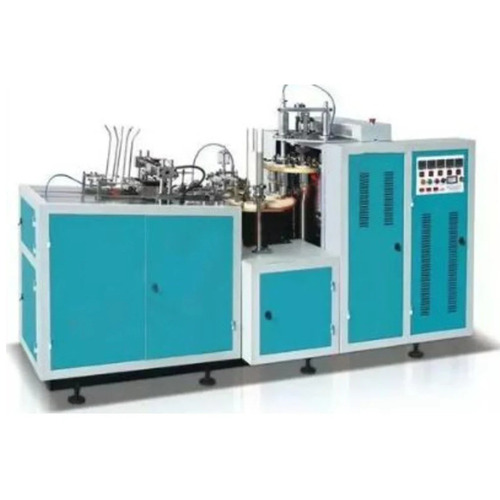 Fully Automatic Paper Cup Making Machine - 400 ml Capacity, 4 kW Power Consumption | Mild Steel, Color Coated, Human Machine Interface Control System, 1 Year Warranty