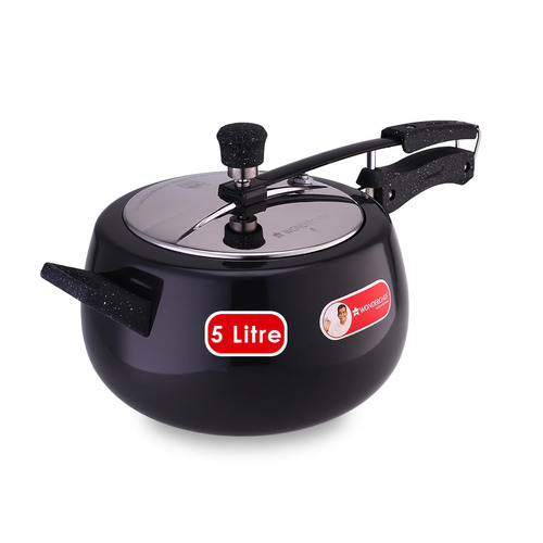 Pressure Cooker - 5 Liter, Aluminum & Stainless Steel | ISI Certified, Fast Cooking, Lightweight, Black