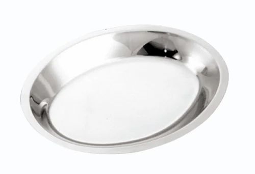 Stainless Steel Deep Oval Tray - Round, Plain Pattern, Silver Color | Kitchen Use, Good Quality Metal Construction