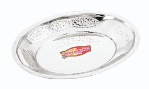 Stainless Steel India King Designer Tray - Oval Shape, Silver Color | Durable, Long Lasting, Good Quality Kitchen Essential