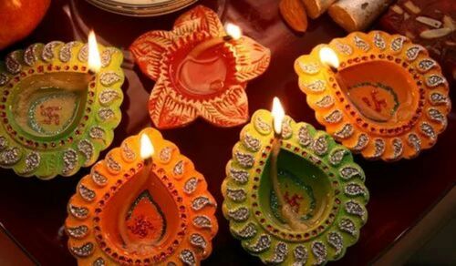 Colorful Diwali Diyas - Eco-Friendly Clay, 10 Piece Packet | Vibrant Multi Color, Hand-Painted, Traditional Design for Festive Celebrations