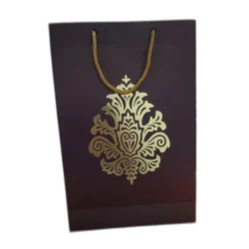 Laminated Paper Bag - 15 X 8 Inches, Black And Golden , Biodegradable, Moisture Proof, Recyclable, Rope Handle