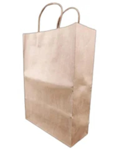 Paper Carry Bag - 16x12 Inches, Brown Color, 3 kg Capacity, 80 GSM Material, Plain Design with 2 Straps